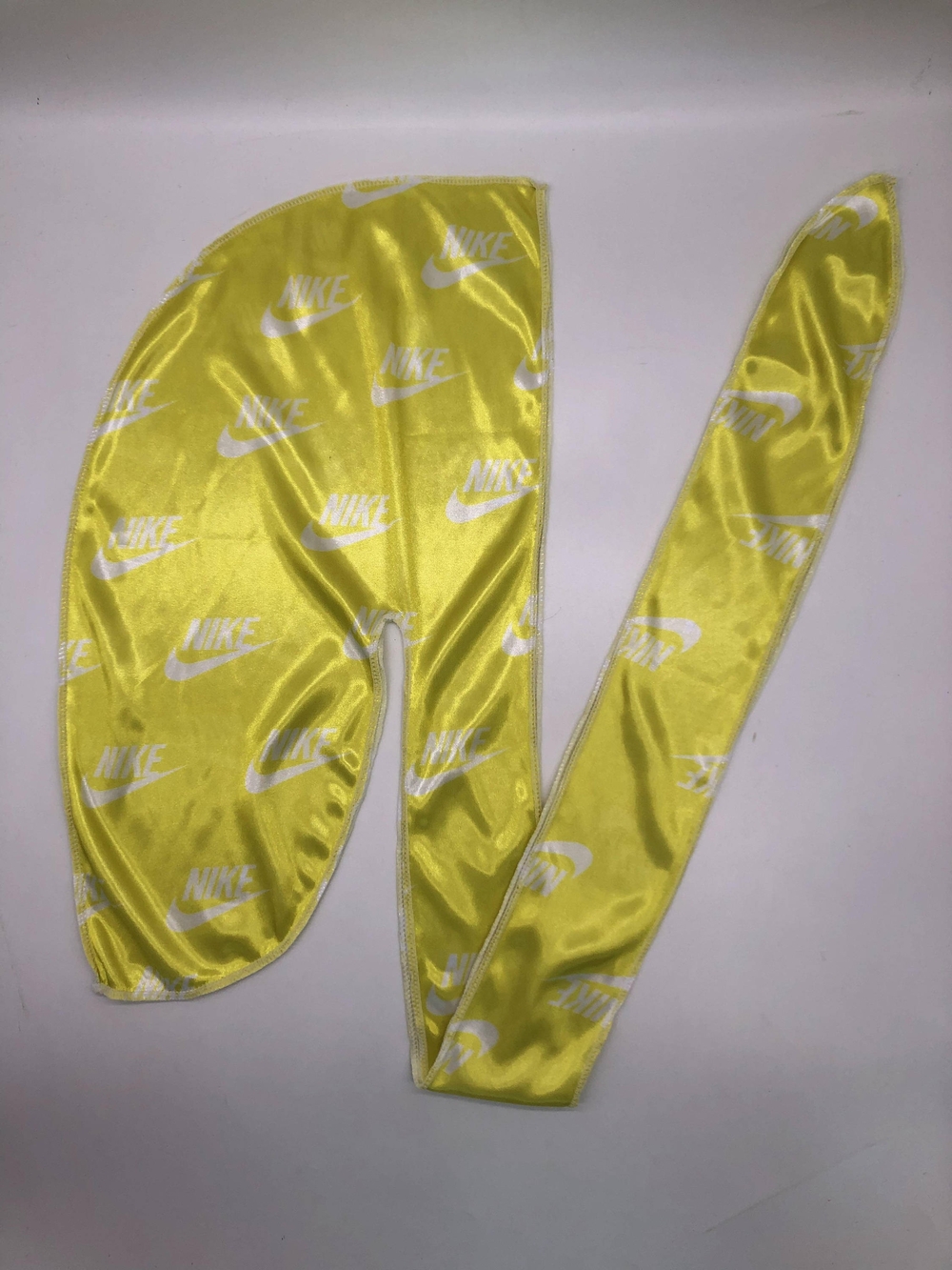 High Quality Silky Yellow Durag with White Swoosh Print